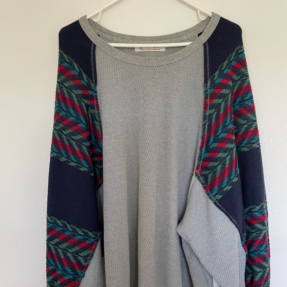We the Free Gray Sweatshirt Aztec Balloon Embroidered Sleeves
